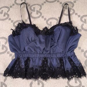 Sacai Lace Trim Satin Camisole - Navy/Black